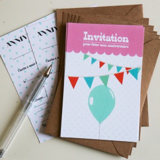 8 invitations Anniversaire (Rose) + enveloppes 2