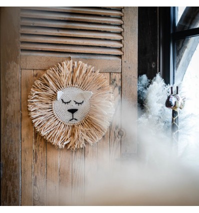 Grande tête de lion en raphia