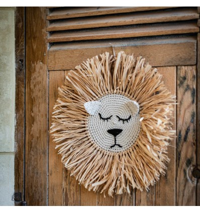 Grande tête de lion en raphia