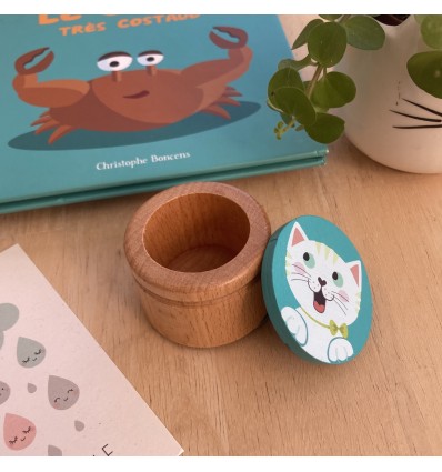 Boîte à dents de lait en bois Chat Blanc
