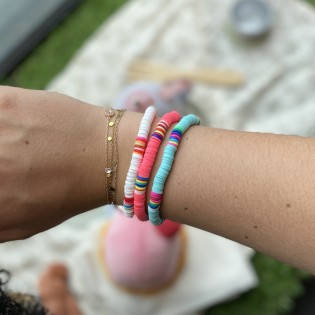 Bracelet surfeur Heishi rose 2
