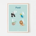Affiche prénom personnalisée animaux - Papier Curieux