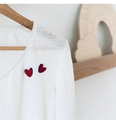 Duo de pin's coeurs rouges - Les Petites Hirondelles