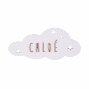Plaque de porte personnalisable Nuage en bois blanc - Vintiun