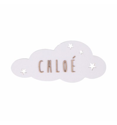 Plaque de porte personnalisée Nuage en bois blanc - Vintiun