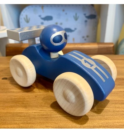 Voiture de course en bois bleue
