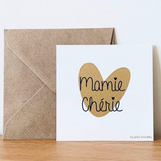 Carte Mamie chérie coeur doré - Les Petites Hirondelles