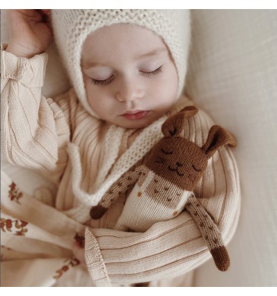 Doudou Lapin marron salopette blanche - Main Sauvage