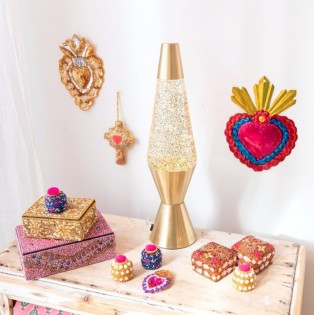 Lampe à lave paillettes dorées
