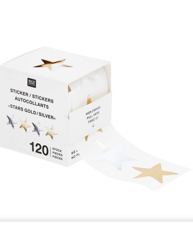 120 autocollants Etoiles dorées et argentées - Rico Design