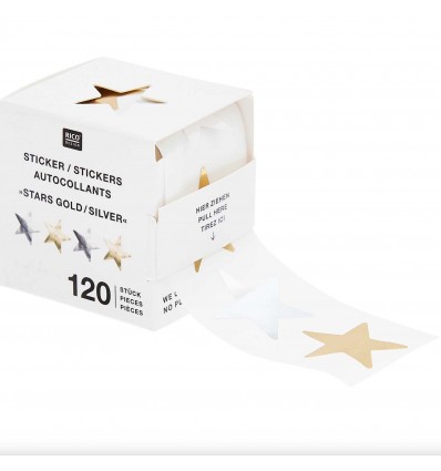 120 autocollants Etoiles dorées et argentées - Rico Design