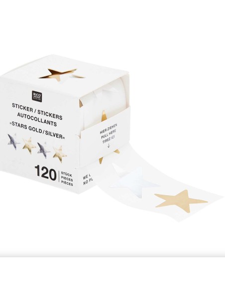 120 autocollants Etoiles dorées et argentées - Rico Design