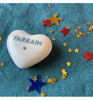 Coeur en céramique "Parrain" bleu