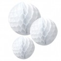 3 boules alvéolées Blanches 25/20/15cm - Artyfêtes