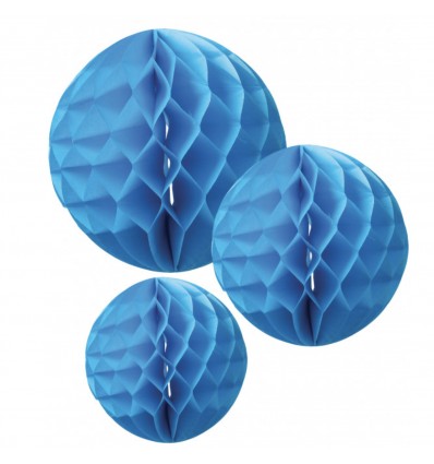 3 boules alvéolées Turquoise 25/20/15cm - Artyfêtes