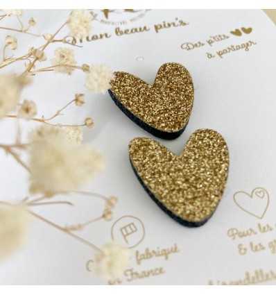 Duo de pin's coeurs dorés - Les Petites Hirondelles