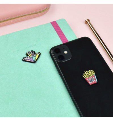 Set de 2 autocollants en métal Be Happy / Frites - Legami