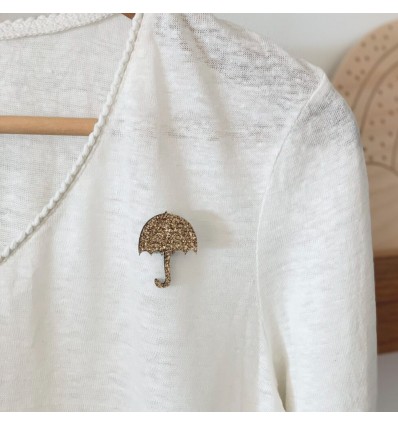 Pin's Parapluie doré à paillettes - Les Petites Hirondelles