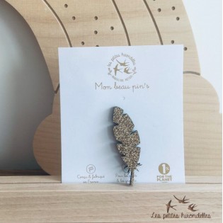 Pin's Plume dorée à paillettes - Les Petites Hirondelles