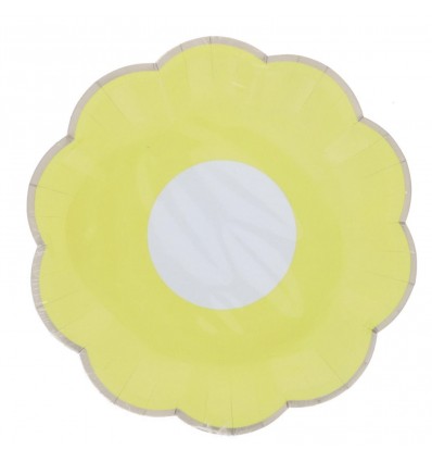 8 assiettes en carton fleur jaune