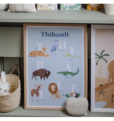 Affiche prénom personnalisée animaux - Papier Curieux