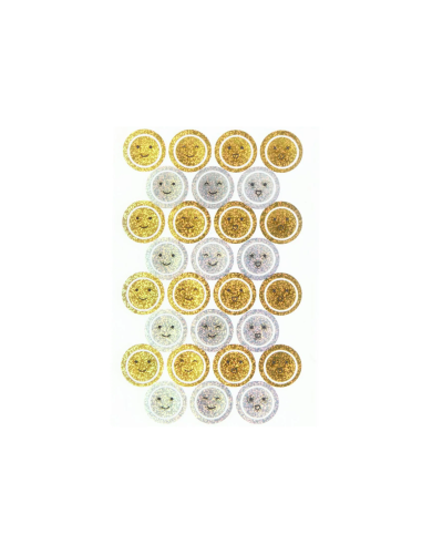 Stickers ronds emojis dorés et argentés - Rico...