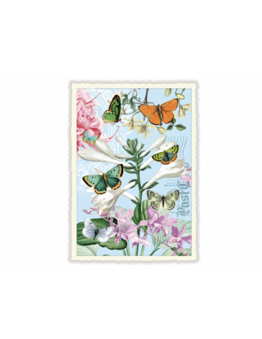 Carte postale Papillons fond bleu - Acte tre