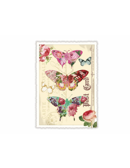 Carte postale Papillons fond écru - Acte tre