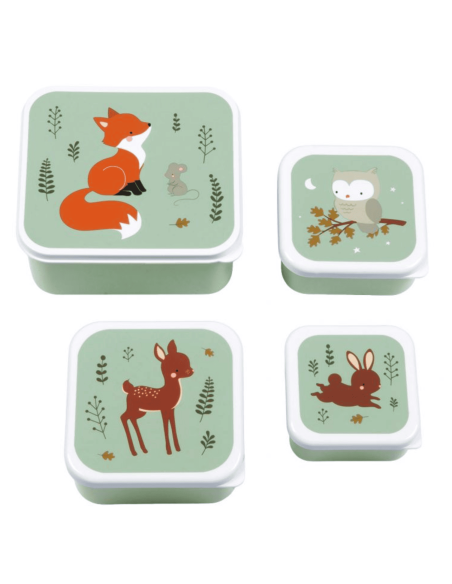 Set de 4 boîtes à goûter vert Renard - A Little Lovely Company