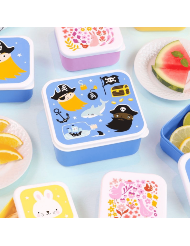 Set de 4 boîtes à goûter bleu pirates - A...