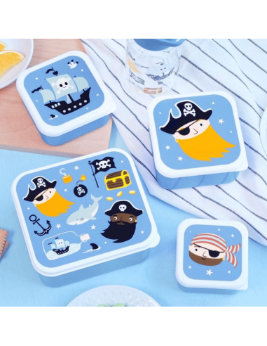 Set de 4 boîtes à goûter bleu pirates - A...