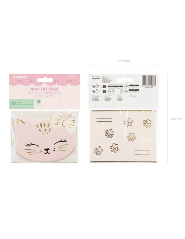 Set de 6 invitations Chat - Party Deco