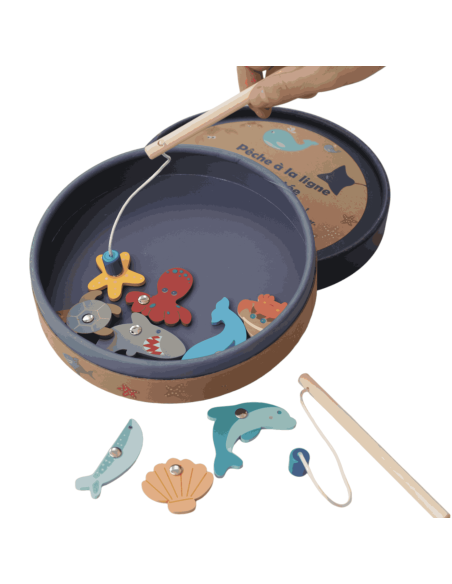 Pêche à la ligne magnétique en bois