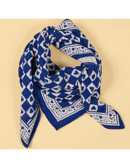 Foulard Damier bleu - Maison Augustin
